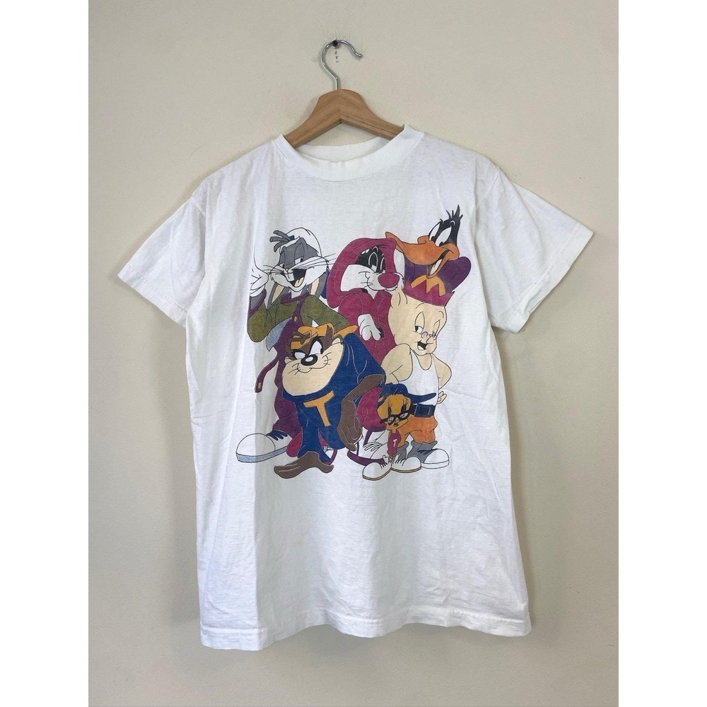 Vintage 90's Looney Tunes Retro Drip Swag Cartoon Graphic Art White Tee - M